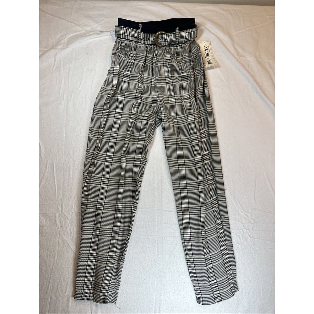 NWT Ms. Choice Petite Vintage Black White Checked Medium Belted High Waisted 80s